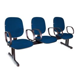 Longarina Diretor 3 Lugares Braços Tecido Azul com Preto - 1