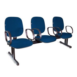 Longarina Diretor 3 Lugares Braços Tecido Azul com Preto