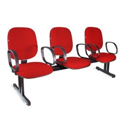 Longarina Diretor 3 Lugares Braços Tecido Vermelho - 1