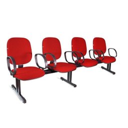 Longarina Diretor 4 Lugares Braços Tecido Vermelho - 1