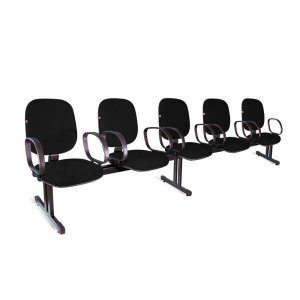 Longarina Diretor 5 Lugares Braços Tecido Preto