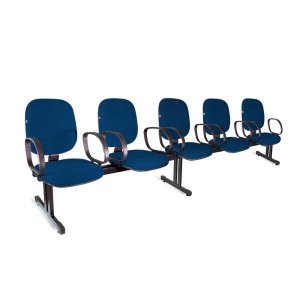 Longarina Diretor 5 Lugares Braços Tecido Azul com Preto