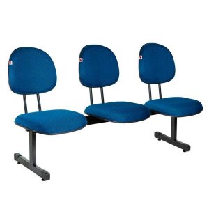 Longarina Executiva 3 Lugares Tecido Azul com Preto