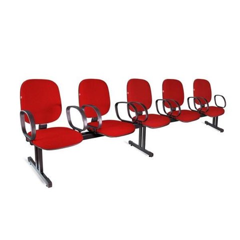 Longarina Diretor 5 Lugares Braços Tecido Vermelho
