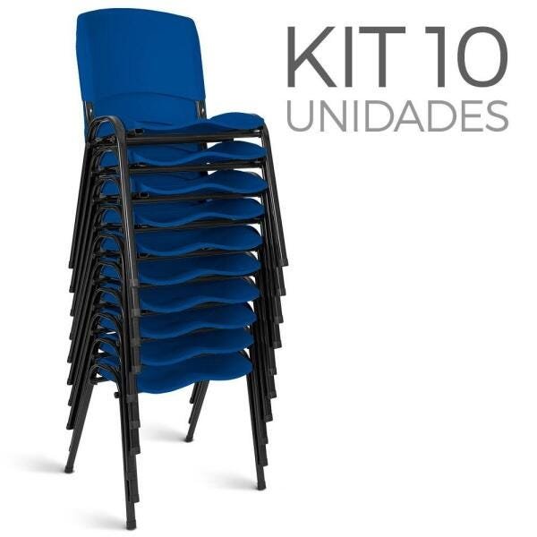 Cadeira Plástica Fixa Kit 10 A/E Azul Lara - 1
