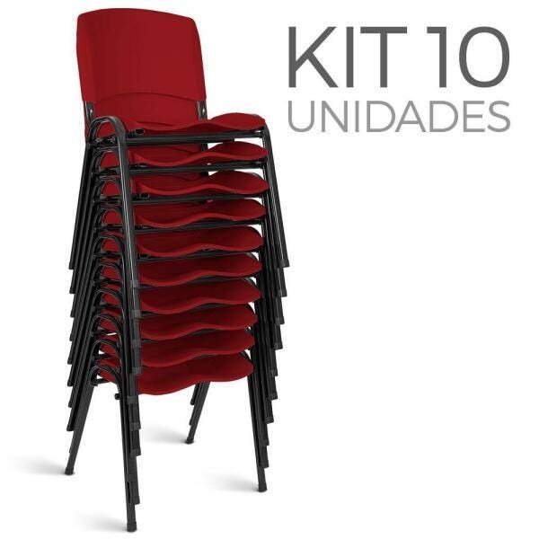 Cadeira Plástica Fixa Kit 10 A/E Vermelho Lara - 1