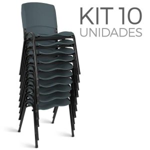 Cadeira Plástica Fixa Kit 10 A/E Cinza Lara