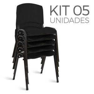 Cadeira Plástica Fixa Kit 5 A/E Preto Lara