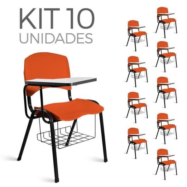 Cadeira Plástica Universitária Kit 10 A/E Laranja Lara - 1
