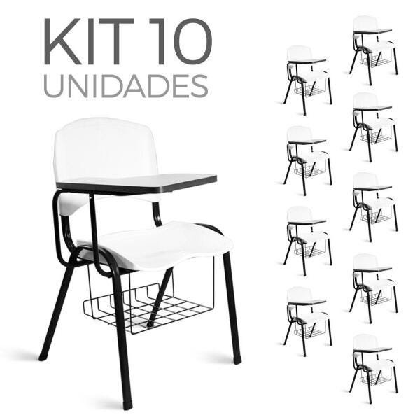 Cadeira Plástica Universitária Kit 10 A/E Branco Lara - 1