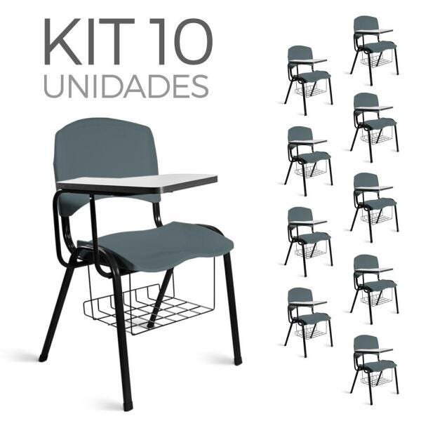 Cadeira Plástica Universitária Kit 10 A/E Cinza Lara