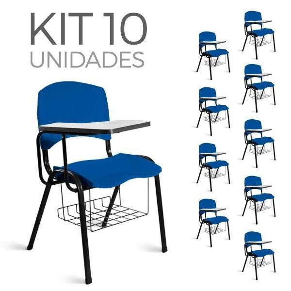 Cadeira Plástica Universitária Kit 10 A/E Azul Lara - 1