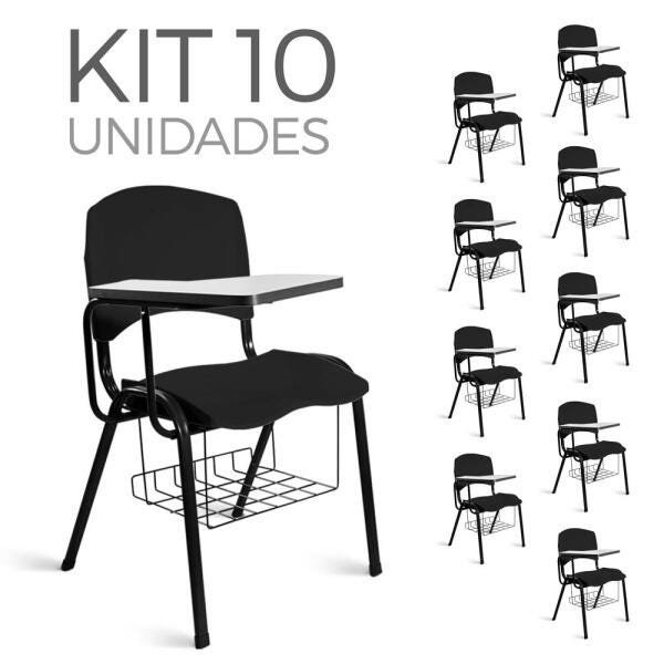 Cadeira Plástica Universitária Kit 10 A/E Preto Lara - 2