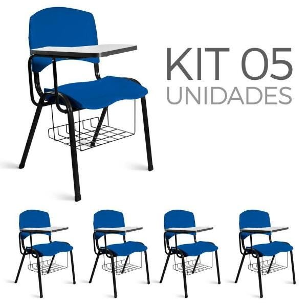 Cadeira Plástica Universitária Kit 5 A/E Azul Lara - 1