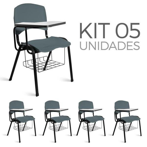 Cadeira Plástica Universitária Kit 5 A/E Cinza Lara