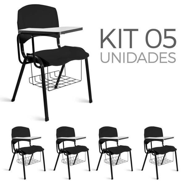 Cadeira Plástica Universitária Kit 5 A/E Preto Lara - 1