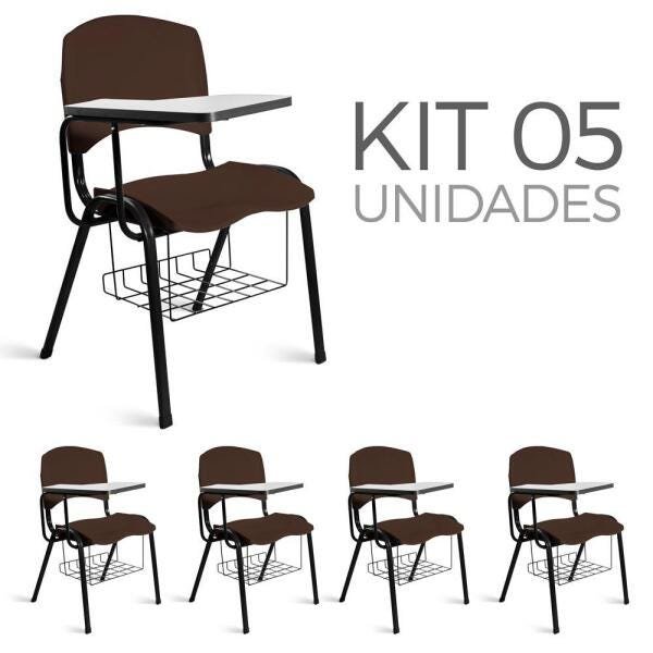 Cadeira Plástica Universitária Kit 5 A/E Marrom Lara - 1