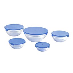 Conjunto 5 Potes Tigela Vidro Tampa Azul Class Home - 3