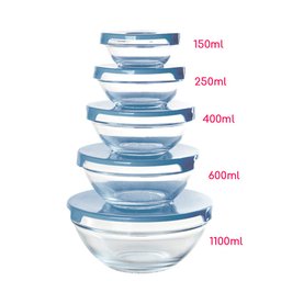 Conjunto 5 Potes Tigela Vidro Tampa Azul Class Home - 5