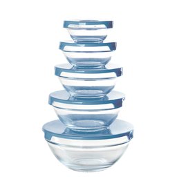 Conjunto 5 Potes Tigela Vidro Tampa Azul Class Home - 1