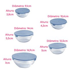 Conjunto 5 Potes Tigela Vidro Tampa Azul Class Home - 4
