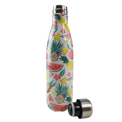 Garrafa Termica Estampa Frutas Flores 500ml Inox Floral Florido Trabalho Dia a Dia Corrida Caminhada