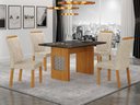 Ver imagem 1 de Conjunto Sala de Jantar Lara 1,20m Tampo Vidro Chumbo com 4 Cadeiras Clara Plus Cinamomo/Linho Palha