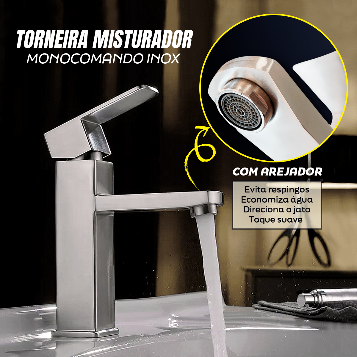 Torneira Misturador Monocomando Banheiro Lavabo Inox 304 Prata - Brinovar - 5