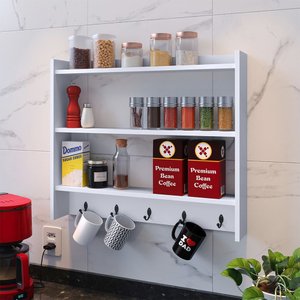 Armário Suspenso Suporte para Xícaras Cantinho do Café Organizador de Cozinha Amélia Branco