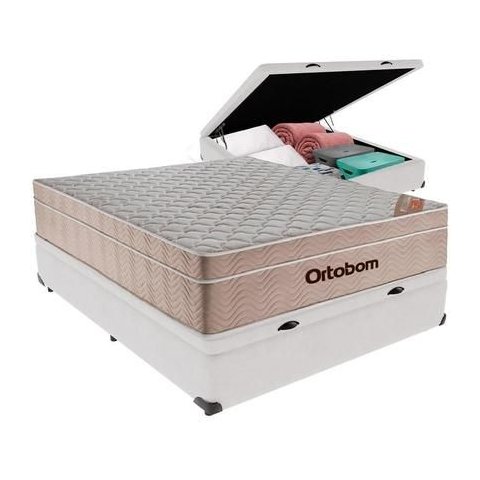 Cama Box Baú Airtech Viuvo Colchão de Molas Ensacadas Ortobom 128x188x60cm