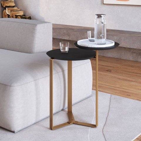 Mesa de Centro Orgânica Dois Tampos Chanfrada 44cm Pé Metal Móvel na Caixa
