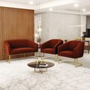 Ver imagem 6 de Sofá Namoradeira e 2 Poltronas Base Industrial Dourado Stella Bouclê D03 - D'Rossi Cor Terra
