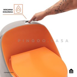 Vaso Sanitário Monobloco Caixa Acoplada Privada Aquarela Pingoo.casa - Cinza e Laranja - 6