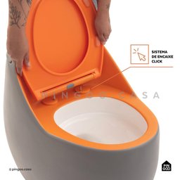 Vaso Sanitário Monobloco Caixa Acoplada Privada Aquarela Pingoo.casa - Cinza e Laranja - 5