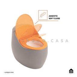 Vaso Sanitário Monobloco Caixa Acoplada Privada Aquarela Pingoo.casa - Cinza e Laranja - 4