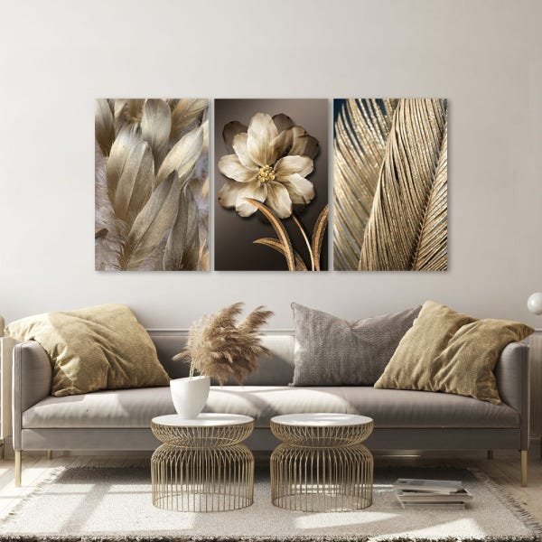 Quadro Decorativo para Sala Leão Dourado - Linha Gold