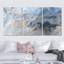 Kits 3 Quadros Decorativos Textura de Aquarela Azul Claro - 2 Kits 3 Quadros Decorativos Textura de Aquarela Azul Claro - 2