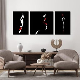 Quadro Decorativo Mulher Preto, Branco e Vermelho - 3