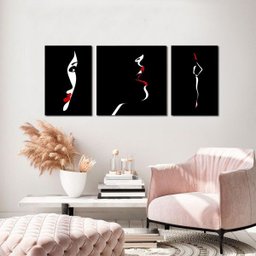 Quadro Decorativo Mulher Preto, Branco e Vermelho - 1
