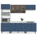 Ver imagem 2 de Cozinha Amara Armários Aéreos Porta Vidro Torre Quente Balcões com Tampo Branco/Azul 250783