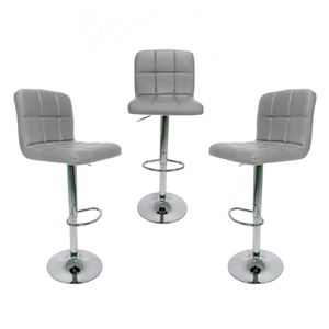 Kit 3 Banquetas Altas Giratórias para Cozinha Bancada Ilha Restaurante com Regulagem Gomos Cinza