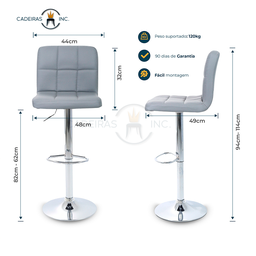 Banqueta Alta com Assento Estofado Giratória para Bancada Ilha Cozinha Gourmet Gomos Cinza - 6