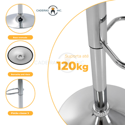 Banqueta Alta com Assento Estofado Giratória para Bancada Ilha Cozinha Gourmet Gomos Cinza - 5
