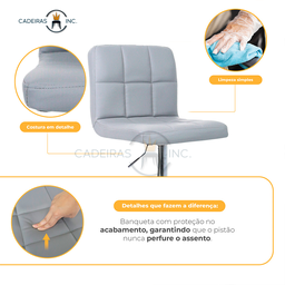 Banqueta Alta com Assento Estofado Giratória para Bancada Ilha Cozinha Gourmet Gomos Cinza - 4