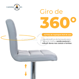 Banqueta Alta com Assento Estofado Giratória para Bancada Ilha Cozinha Gourmet Gomos Cinza - 3