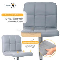 Banqueta Alta com Assento Estofado Giratória para Bancada Ilha Cozinha Gourmet Gomos Cinza - 2