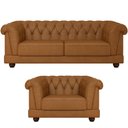 Ver imagem 1 de Conjunto Chesterfield Sofá 2 Lugares e Poltrona Helena em Tecido Sintético com Captonê