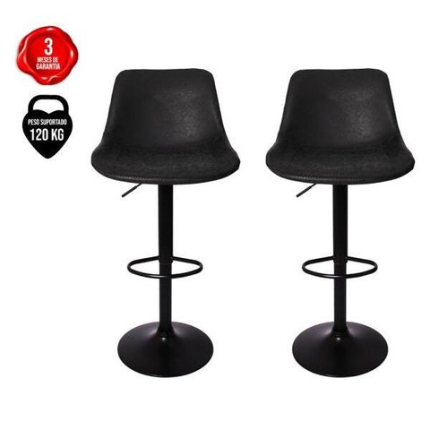 Kit 2 Banquetas Alta Estofada Para Bar Balcão Cozinha Americana Giratória Regulável Roma Com