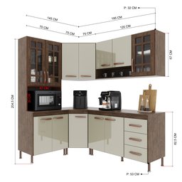Cozinha Modulada Completa Fidelitá Lisboa 5 Peças 340cm 12 Portas 3 Gavetas com Tampo - 4