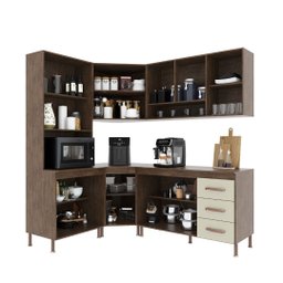 Cozinha Modulada Completa Fidelitá Lisboa 5 Peças 340cm 12 Portas 3 Gavetas com Tampo - 2